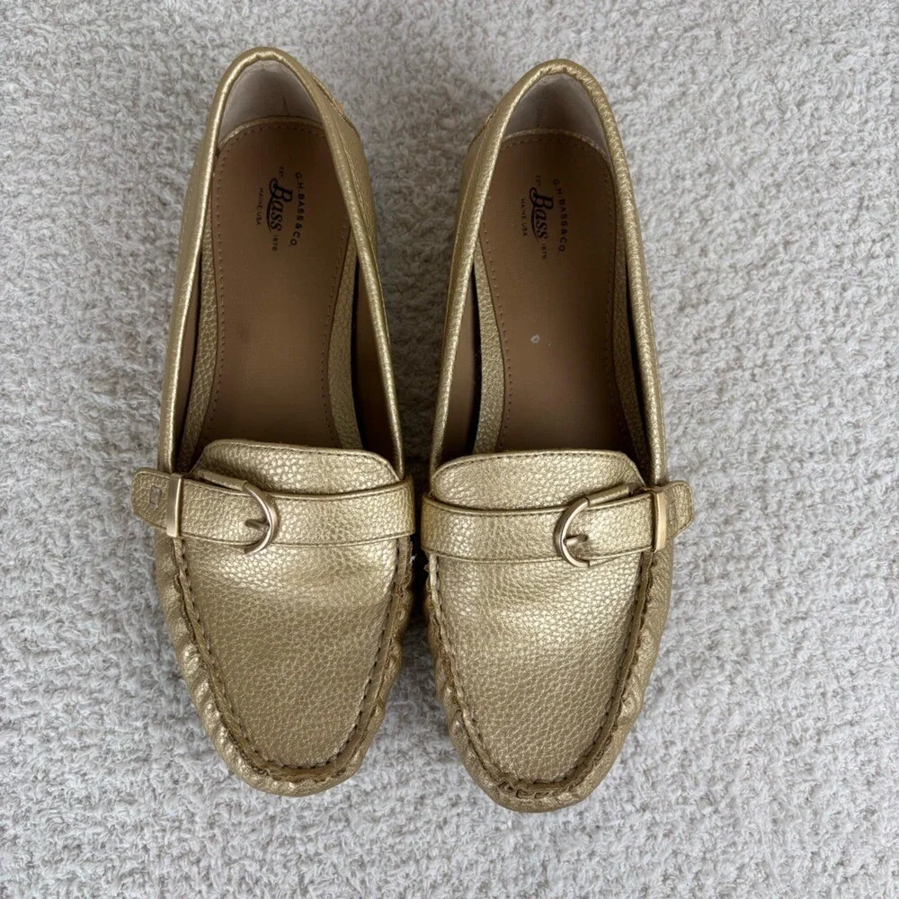 G.H. Bass & Co Shoes Womens 9M Gold Metallic Betsy Round Toe Slip On Loafer Flat